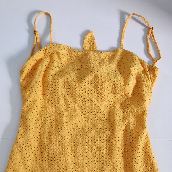 Mooloola summer dress women's size 8 yellow perforated floral lining cotton - Picture 2 of 15